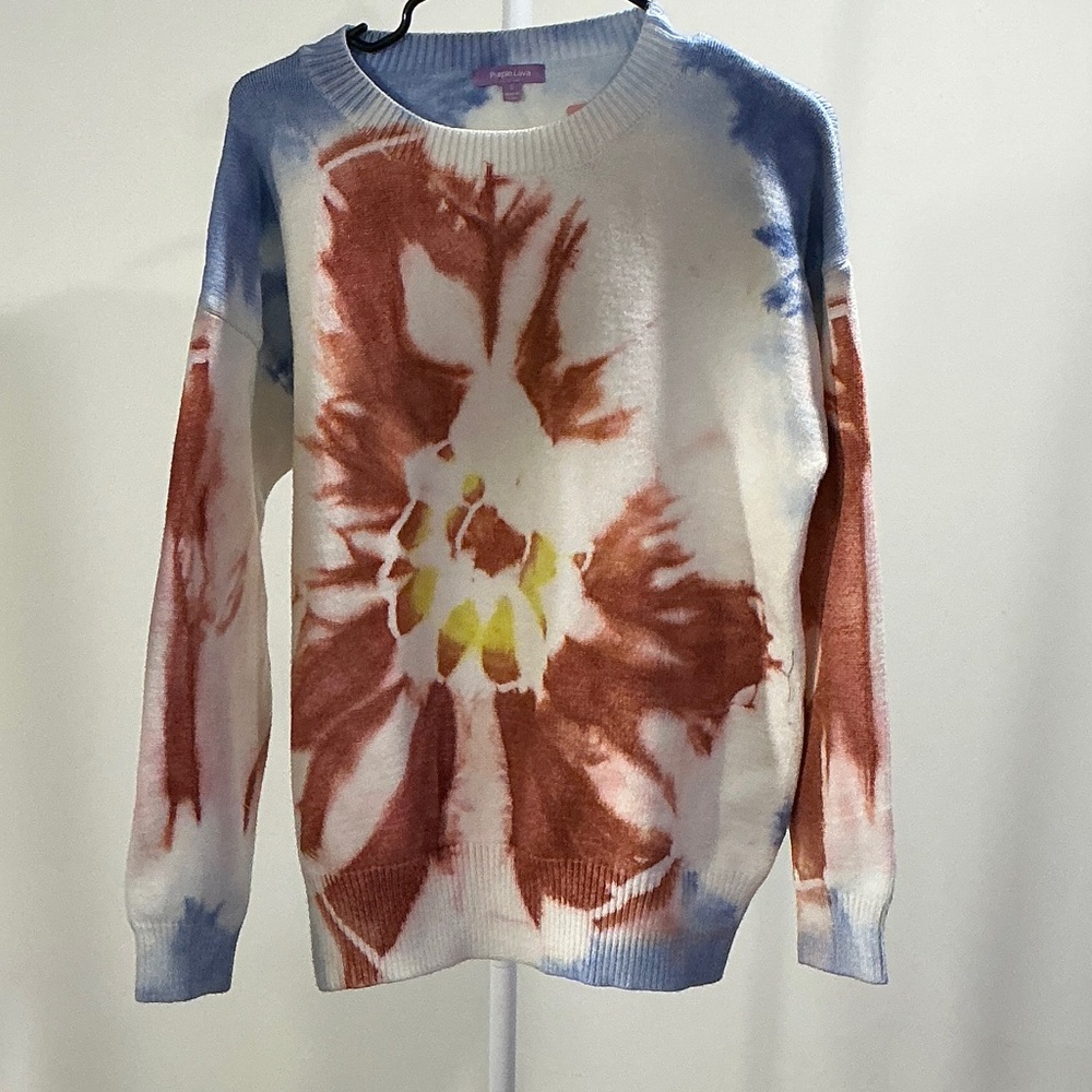 Floral Tie-Dye Sweater - Blue and Brown